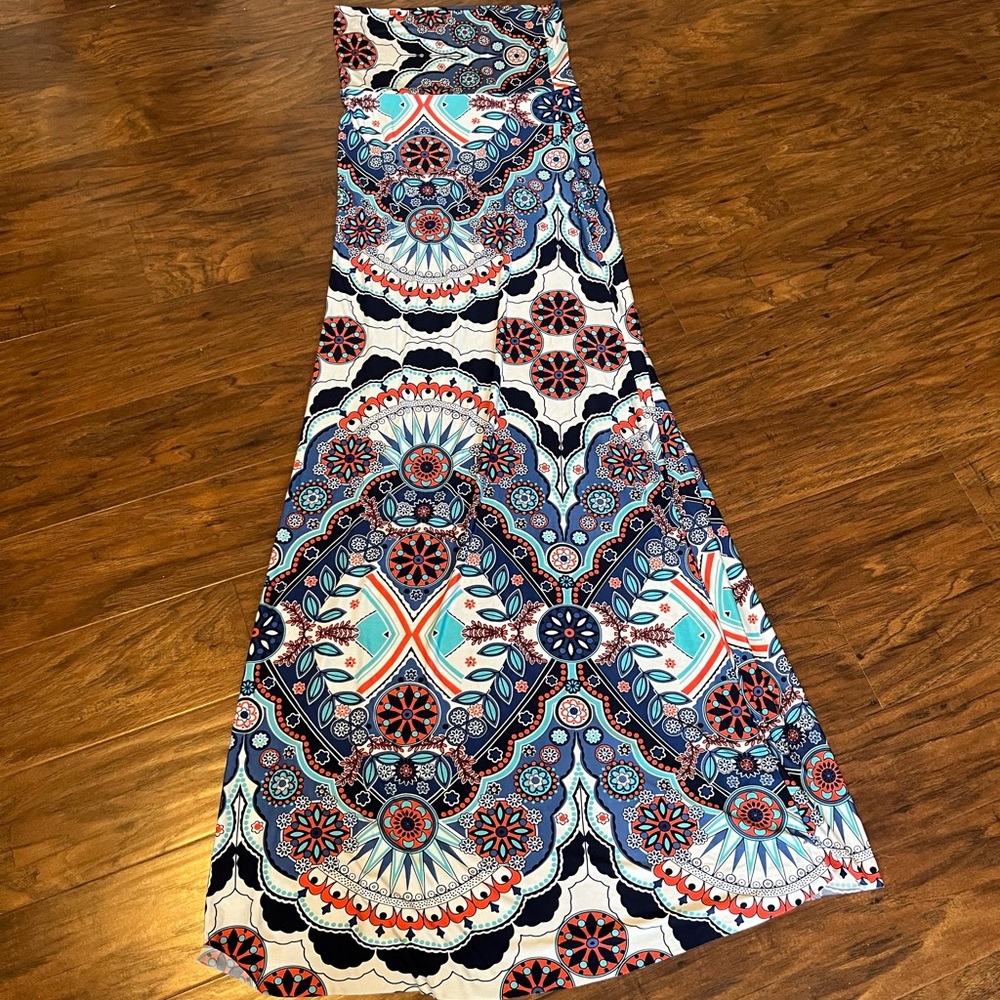 Bohemian Blue and Red Maxi Skirt